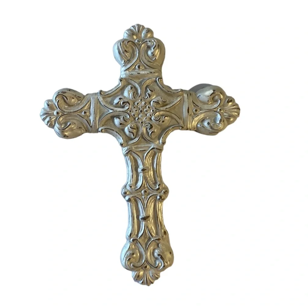 Beautiful White Wash Faux Cross Looks Vintage Spiritual Great Condition!
